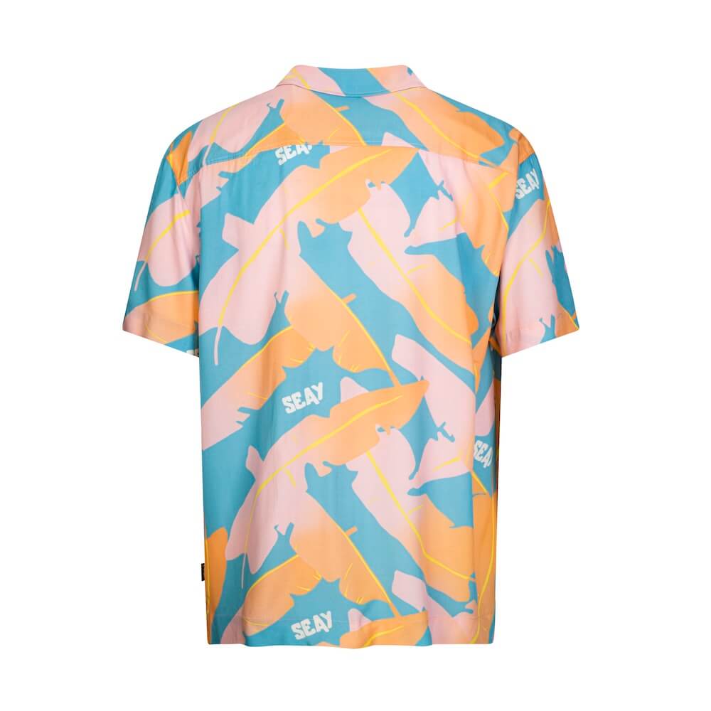 Seay / Camicia Hawaiana Rosa Blu Foglie Banano In Linea