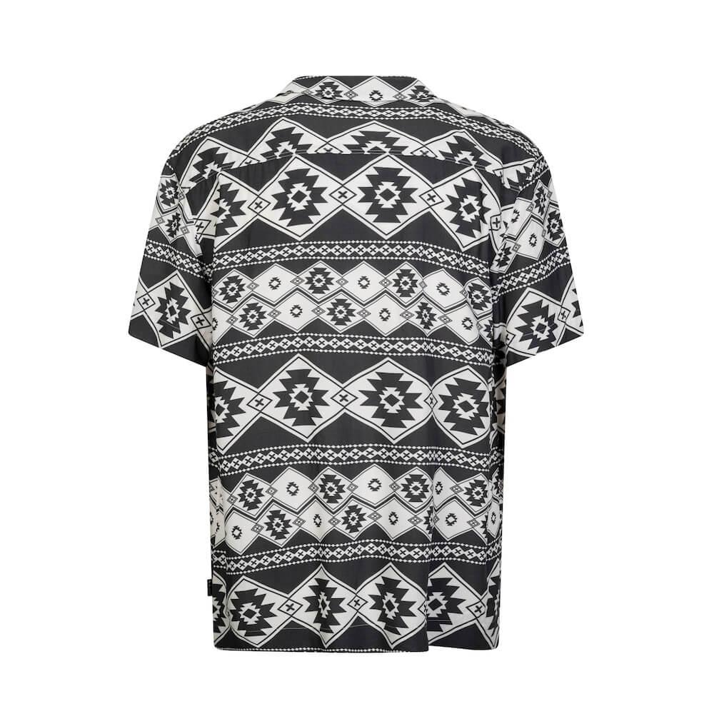 Seay / Camicia Hawaiana Bianco Nera Stampa Nativa Nuovo