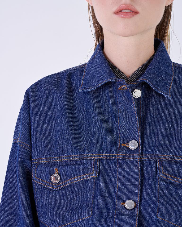 Silvian Heach Giacca cropped in denim Sconto