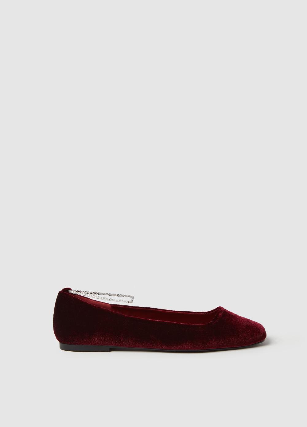Stefanel Ballerina in velluto con cinturino in strass Saldi