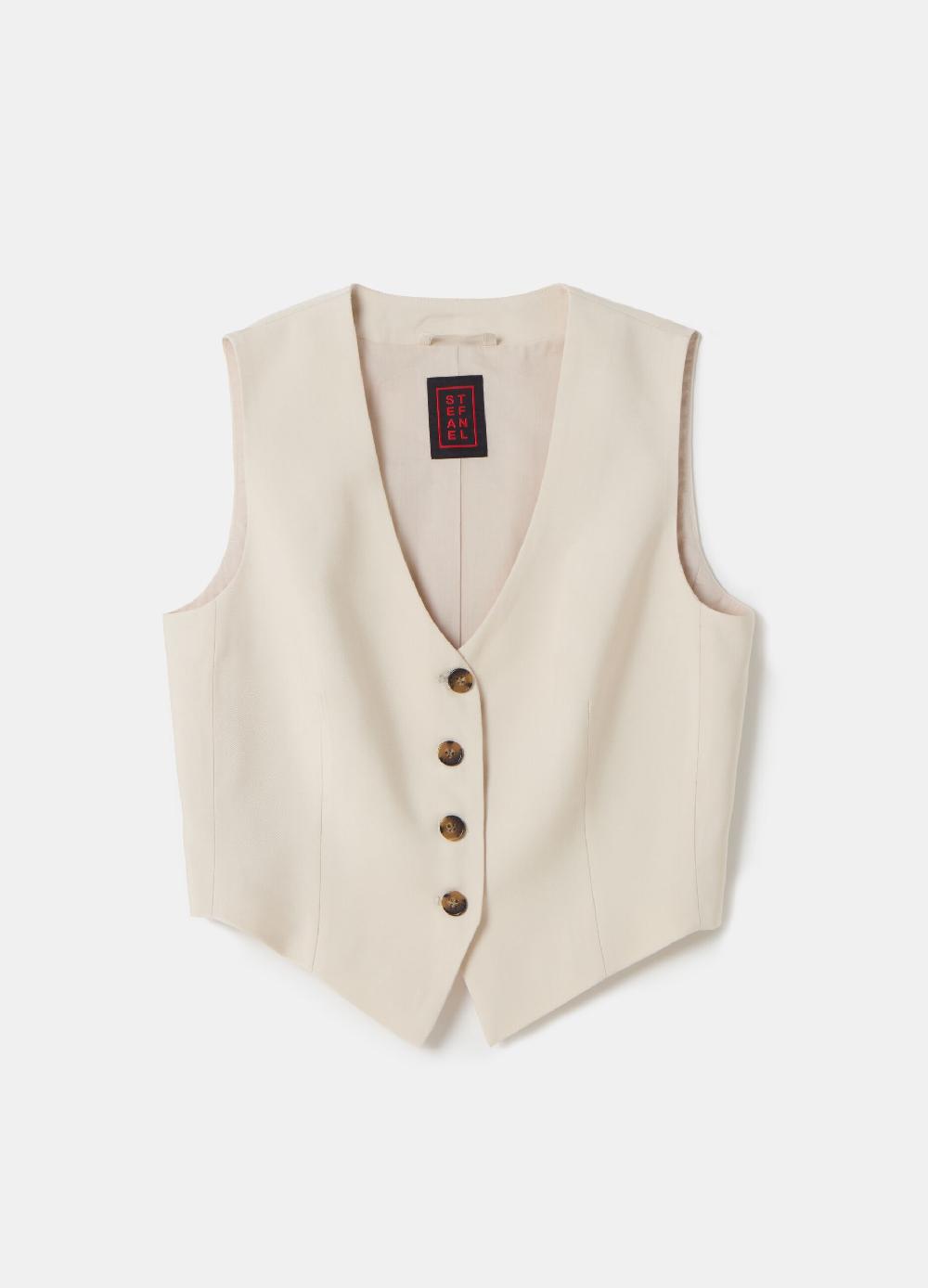 Stefanel Gilet monopetto in twill tecnico Nuovo