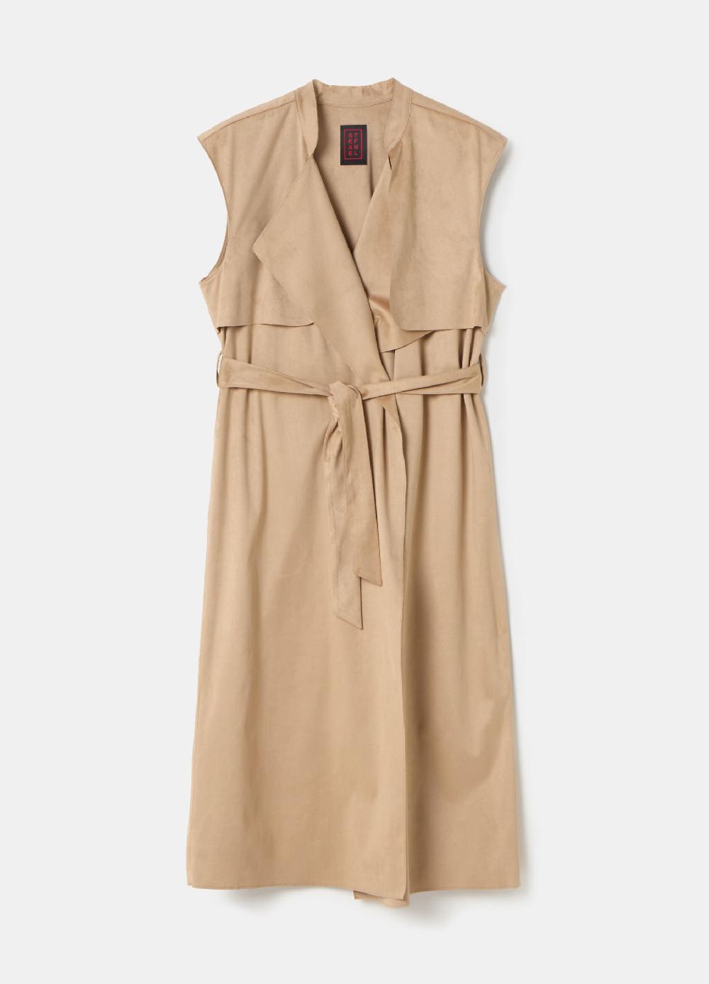 Stefanel Gilet lungo scamosciato con cintura Online
