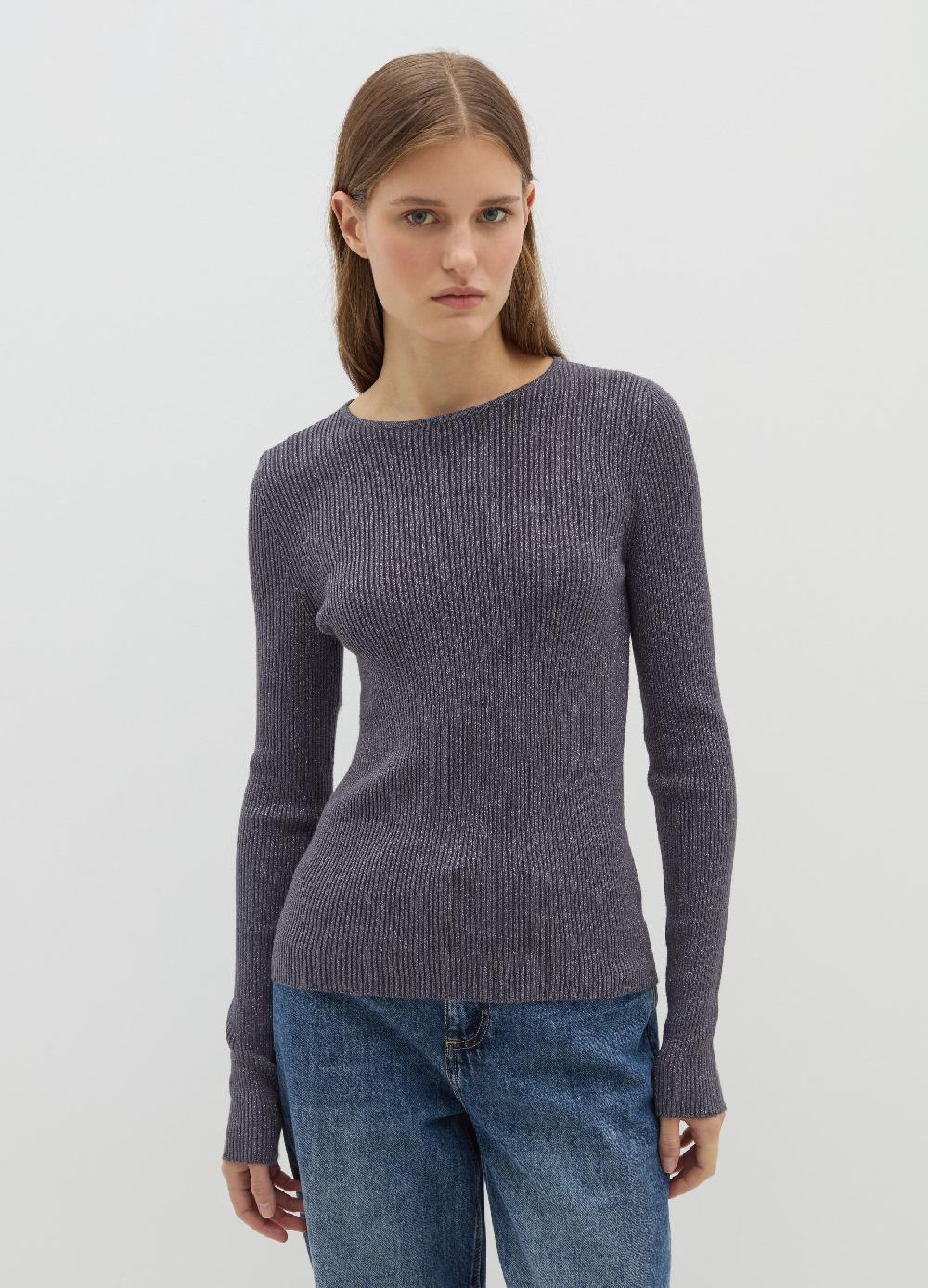 Stefanel T-shirt in lurex a costine con maniche lunghe Soddisfazione Garantita