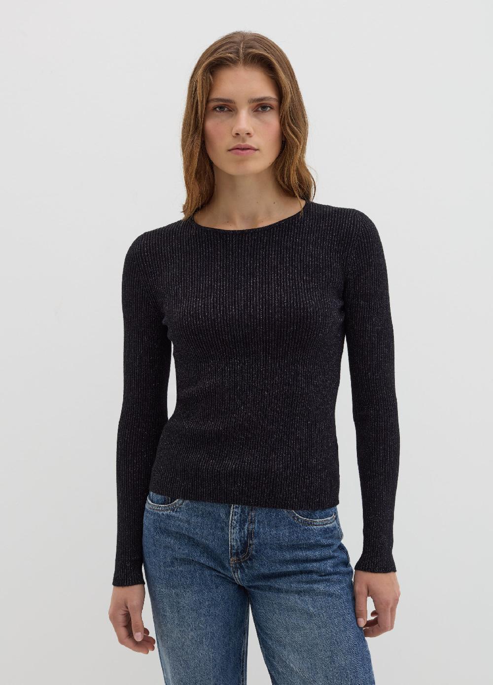 Stefanel T-shirt in lurex a costine con maniche lunghe Sottocosto
