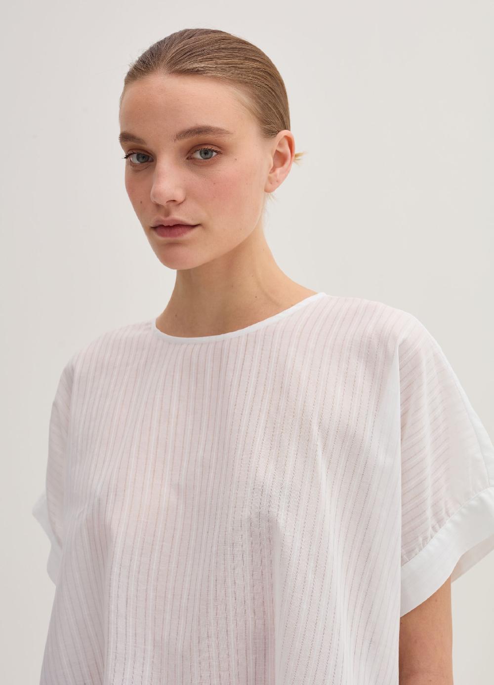 Stefanel Blusa in voille di cotone dobby a righe Grandi sconti
