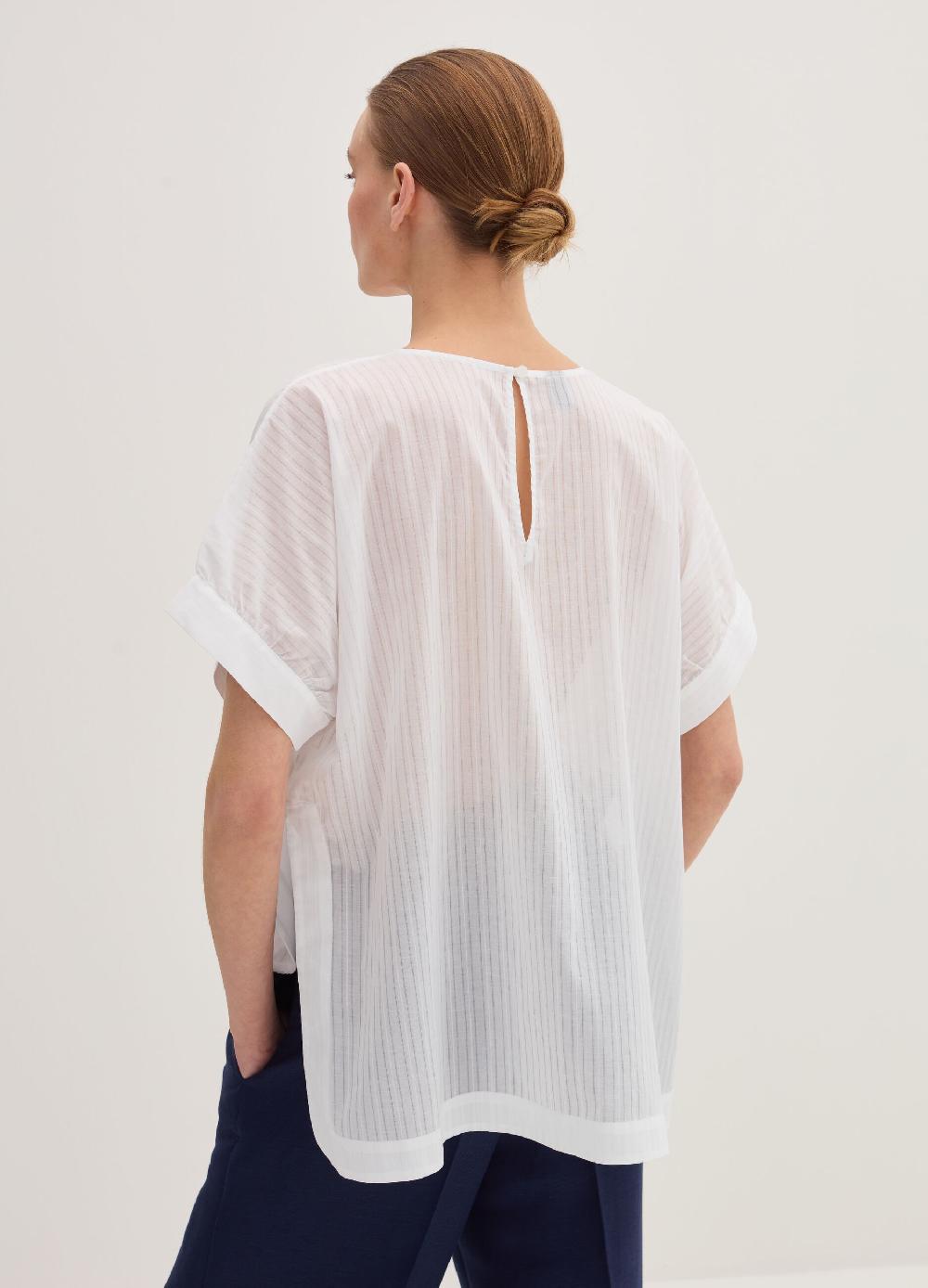 Stefanel Blusa in voille di cotone dobby a righe Grandi sconti