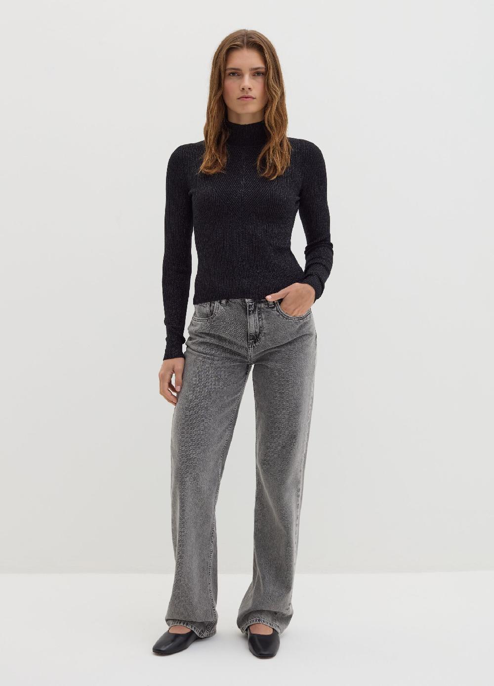 Stefanel T-shirt in lurex a costine con collo alto Fino al 55% di sconto