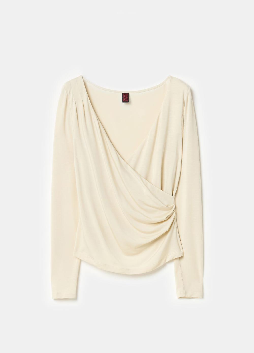Stefanel T-shirt scollo a V con incrocio Sconto di tempo limitato