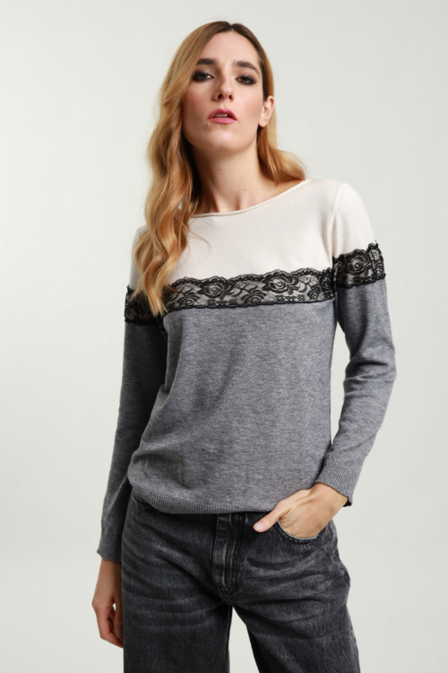 Susy Mix Maglioncino Bicolore con Pizzo