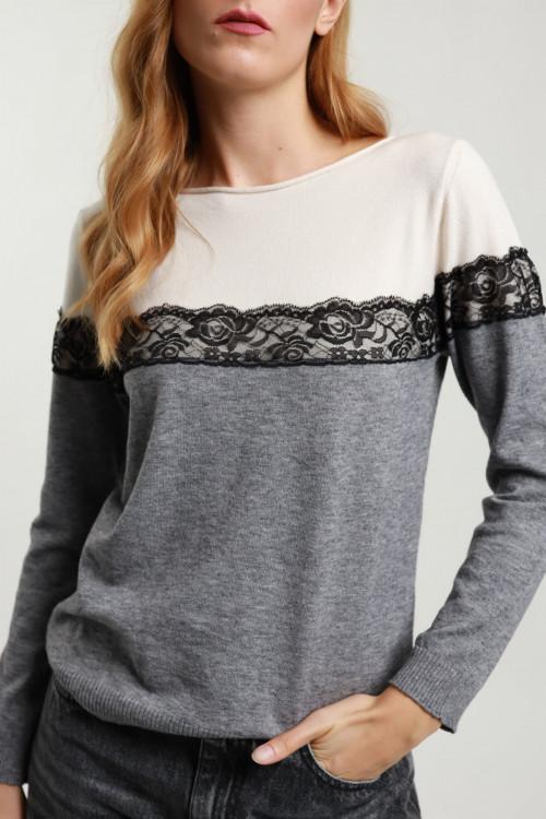 Susy Mix Maglioncino Bicolore con Pizzo Vendita Economica
