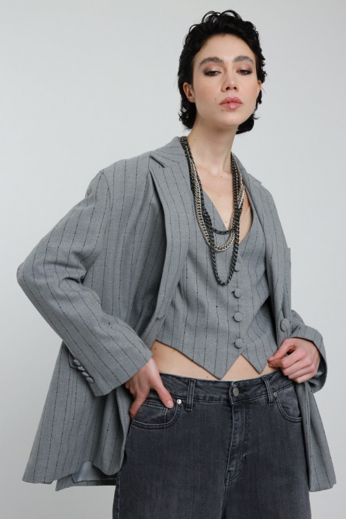 Susy Mix Blazer Over Gessato Vendite Flash