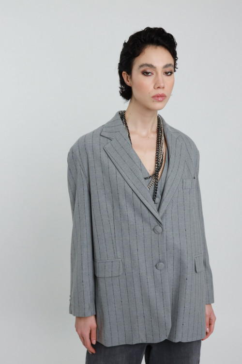 Susy Mix Blazer Over Gessato Vendite Flash