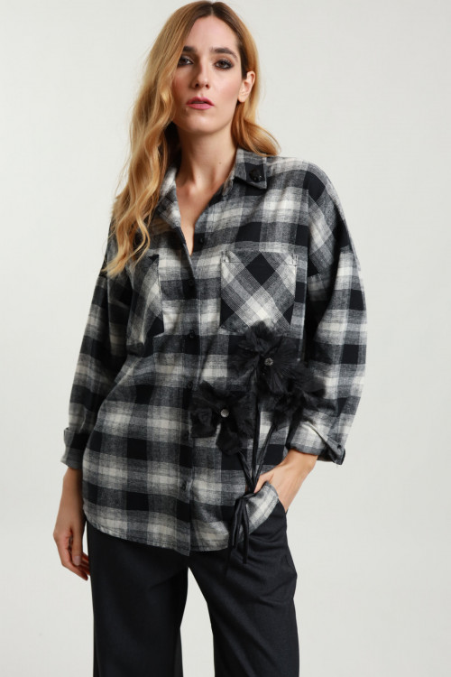 Susy Mix Camicia Check con Fiori Pezzi Unici