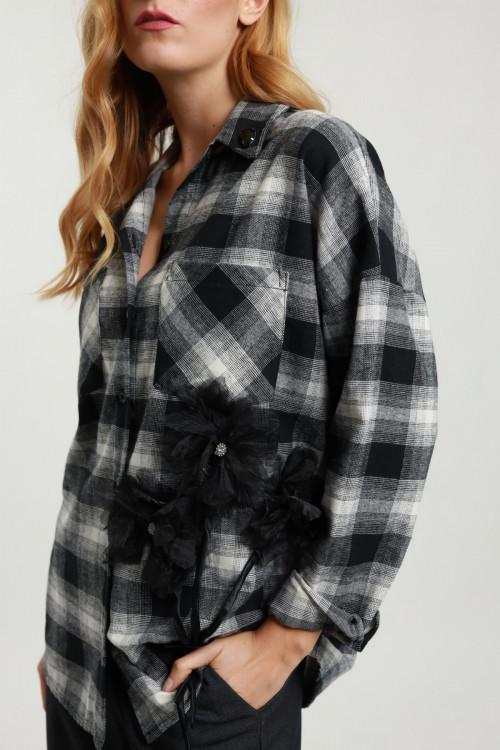 Susy Mix Camicia Check con Fiori Pezzi Unici