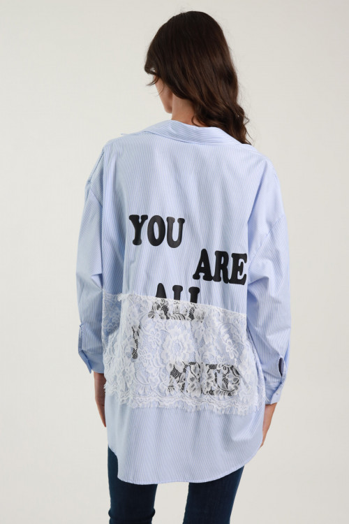 Susy Mix Camicia Gessata 'You Are All I Need' Prezzo Ridotto