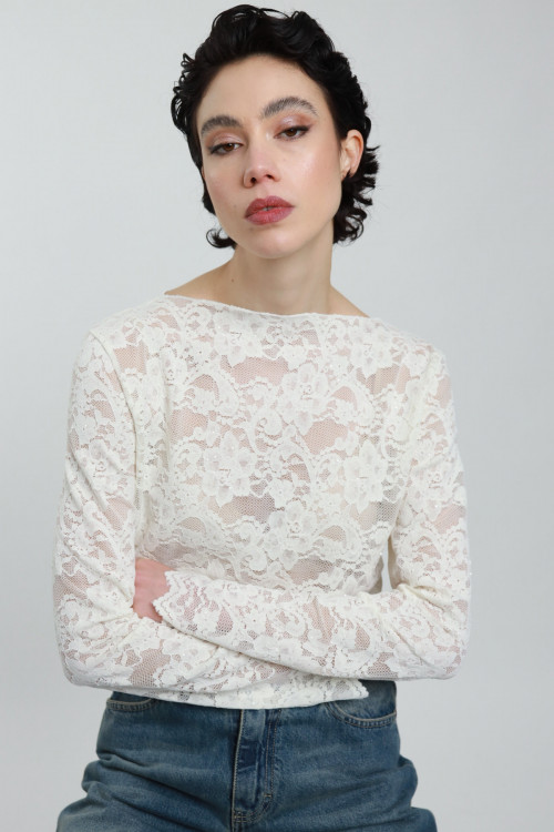 Susy Mix Maglia Pizzo con Micro Paillettes Moda