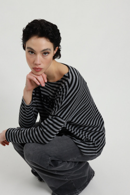 Susy Mix Maglia a Righe "bonjour" In Vendita