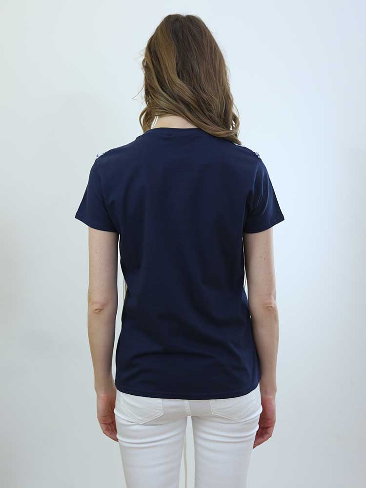 Tricot à Porter T-SHIRT CON APPLICAZIONE A RETE E FRANGE Moda