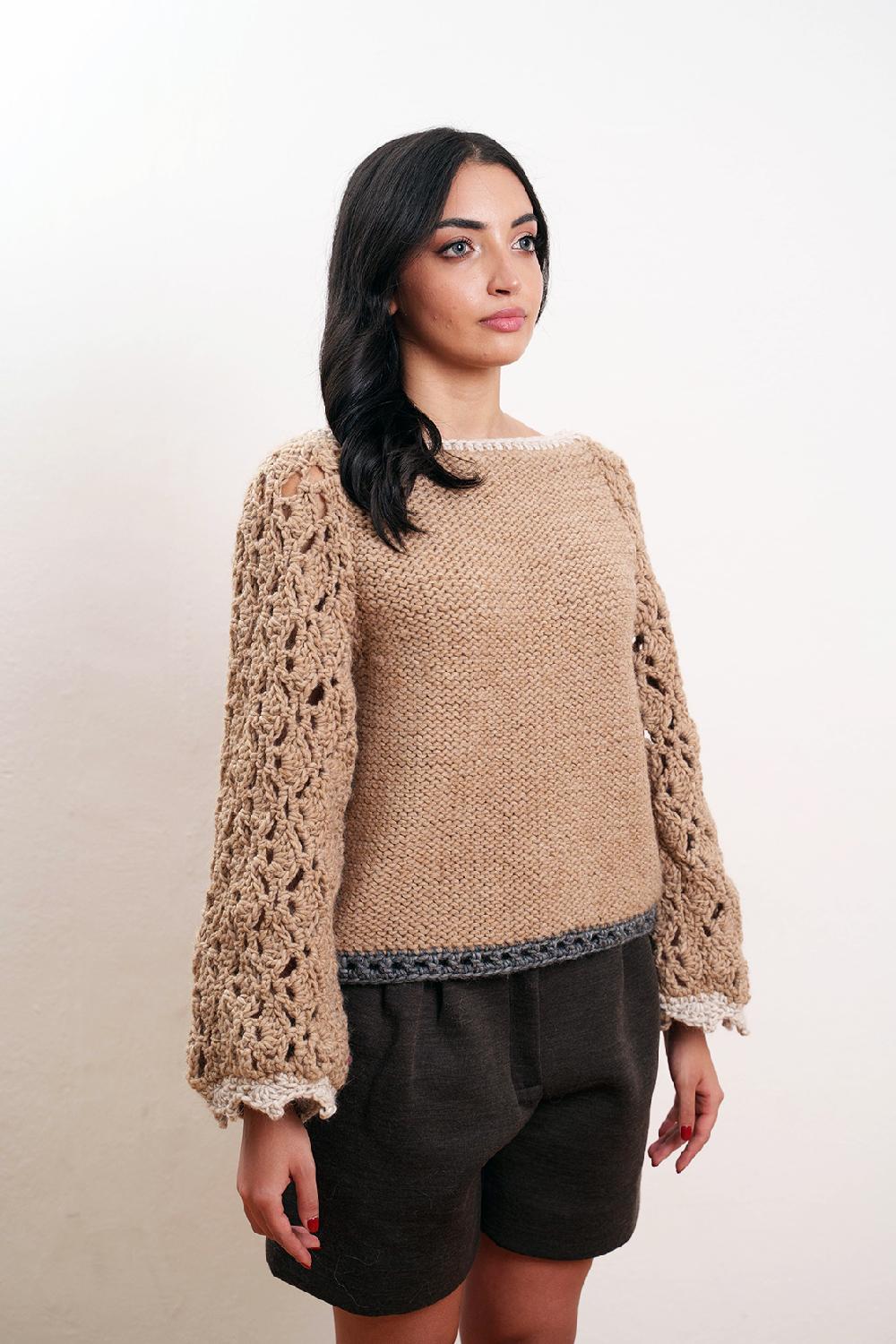Tricot à Porter Maglia traforata scollo a barca manica ampia fondo diritto Vendita