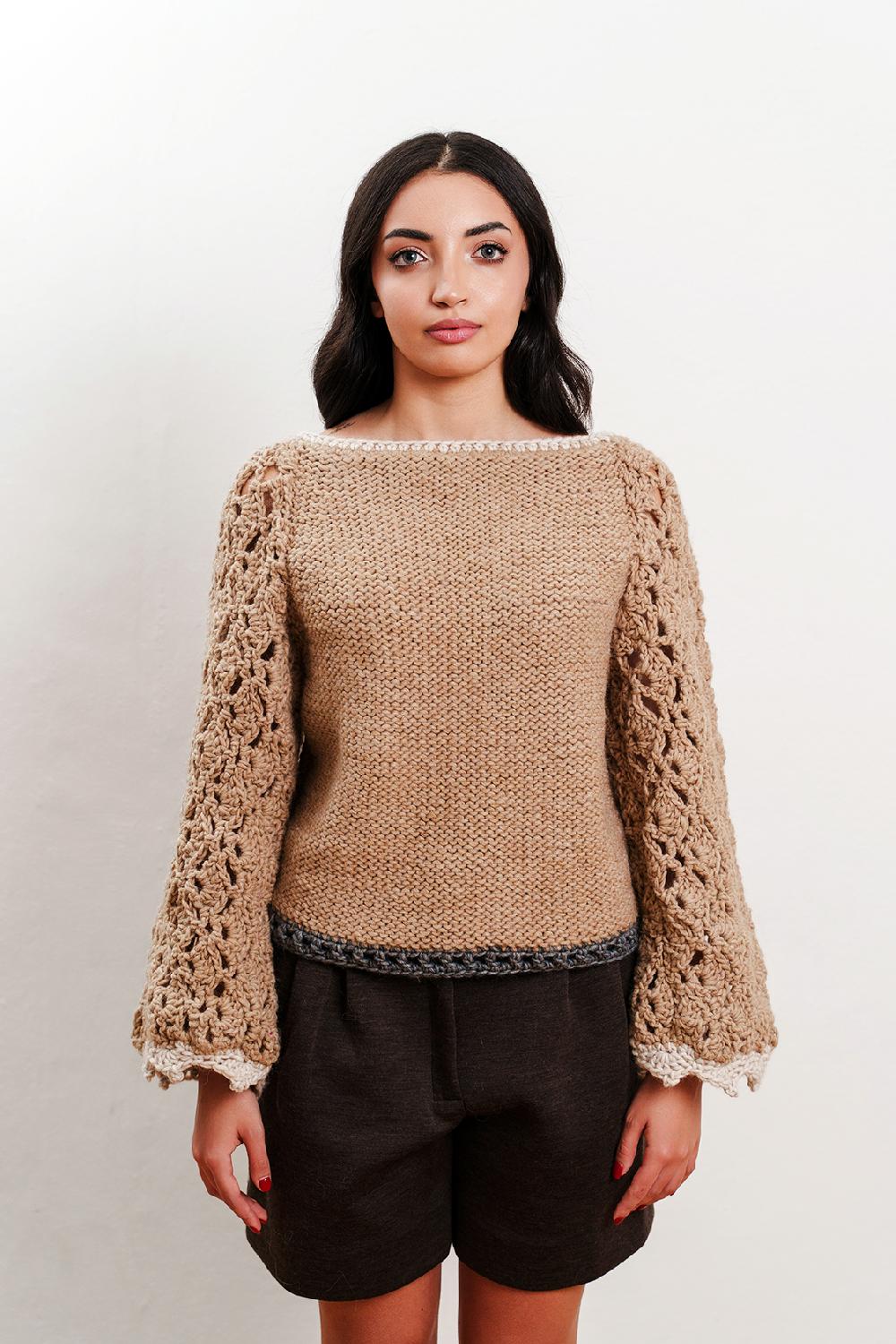 Tricot à Porter Maglia traforata scollo a barca manica ampia fondo diritto Vendita