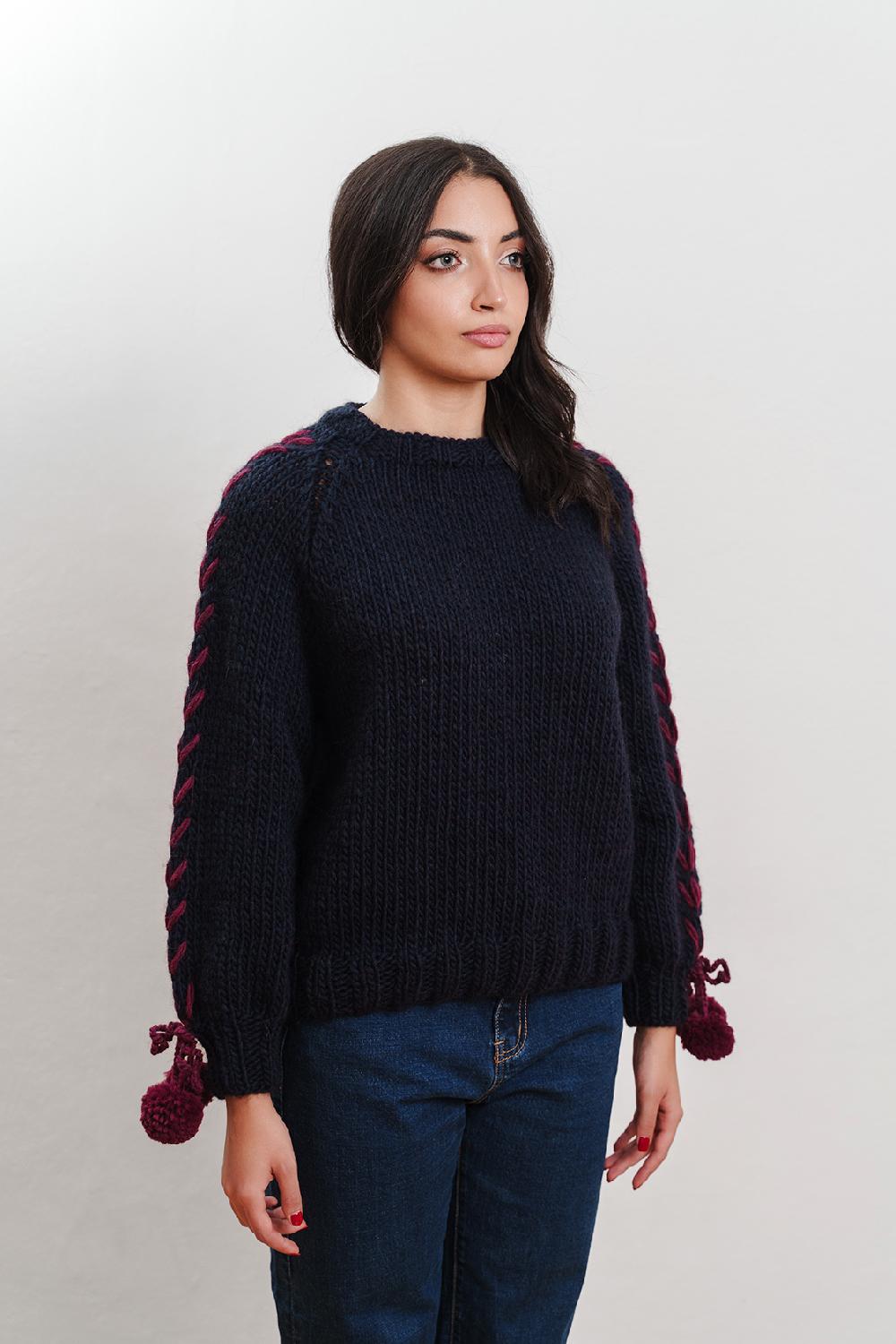Tricot à Porter Maglia giro collo manica con ricami in costa e pp ai polsi Pezzi Unici