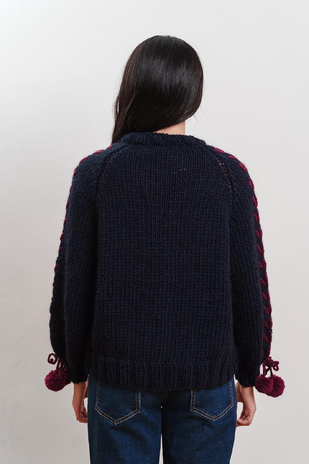 Tricot à Porter Maglia giro collo manica con ricami in costa e pp ai polsi Pezzi Unici
