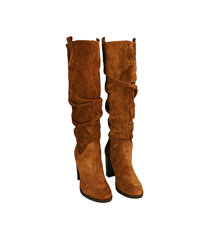 Valerio 1966 Stivali donna cognac in camoscio tacco 9 cm Prezzo Ridotto