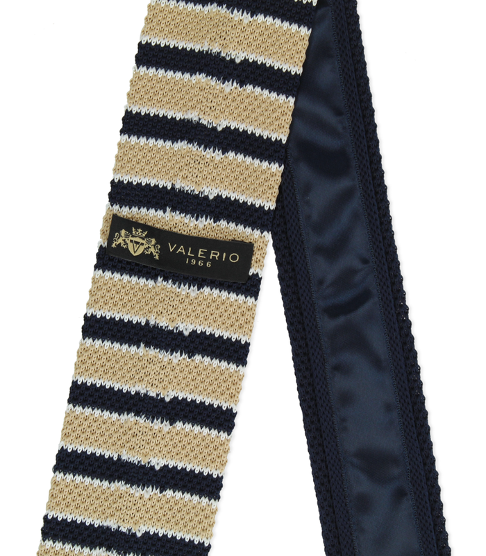 Valerio 1966 Cravatta blu/beige rigata in cotone con fondo dritto uomo | Valerio 1966 Offerta