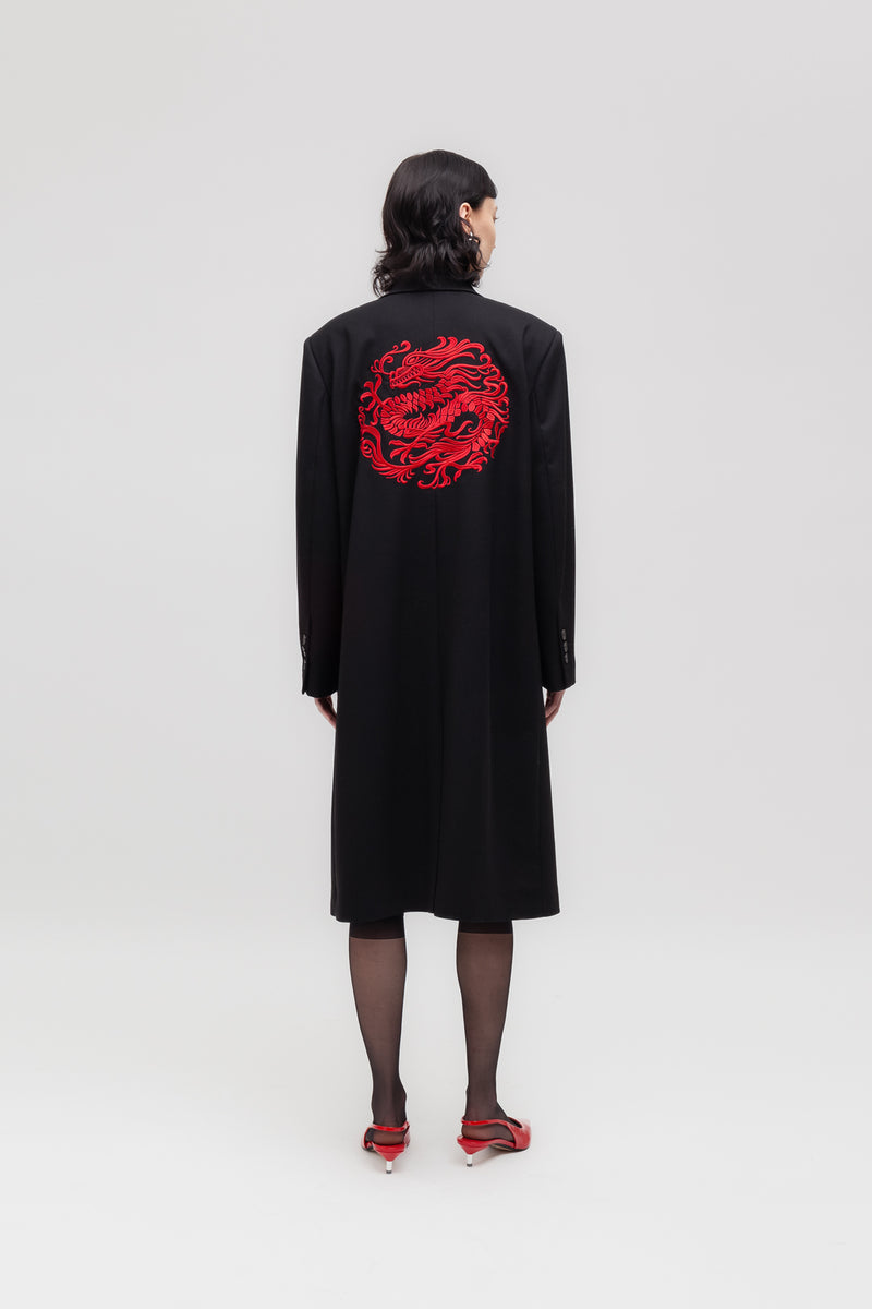 Weili zheng Cappotto in gabardina con ricamo drago In Linea