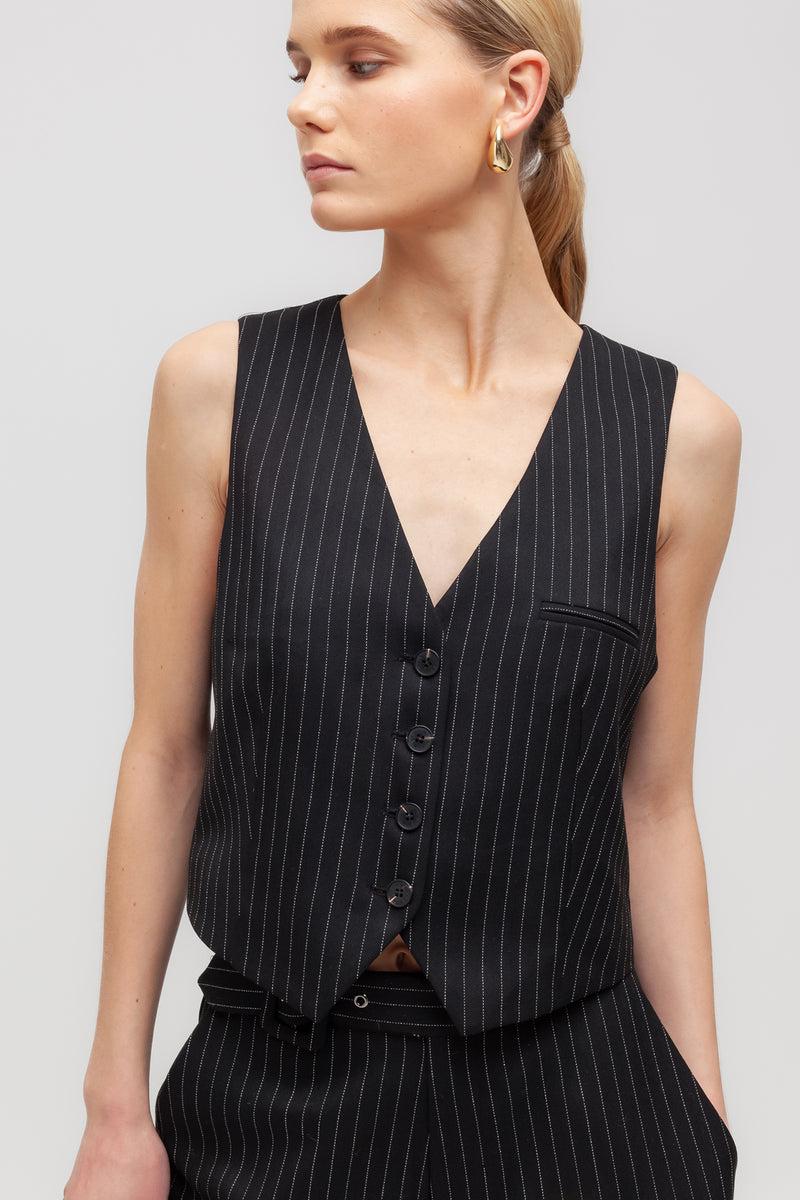 Weili zheng Gilet classico in gabardina gessata Sottocosto